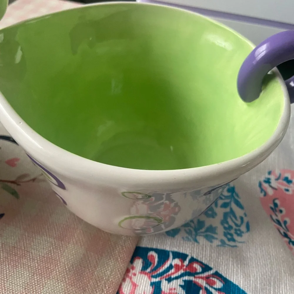 Polka Dot Ceramic measuring Bowl Set - Purple and Green